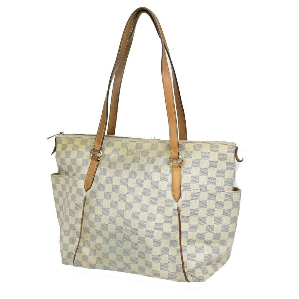 LOUIS VUITTON Totally MM Shoulder Bag Damier Azur Leather White - Picture 1 of 16